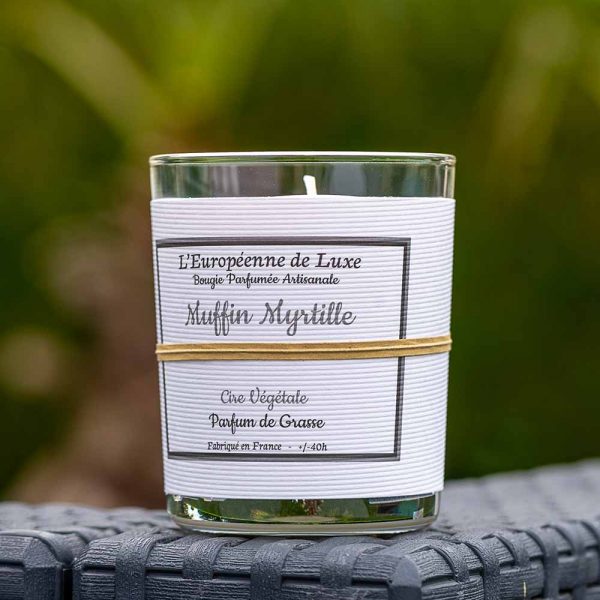 bougie en cire végétale 100% sans OGM senteur muffin myrtille