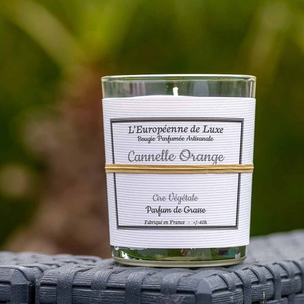 bougie en cire végétale 100% sans OGM senteur cannelle orange